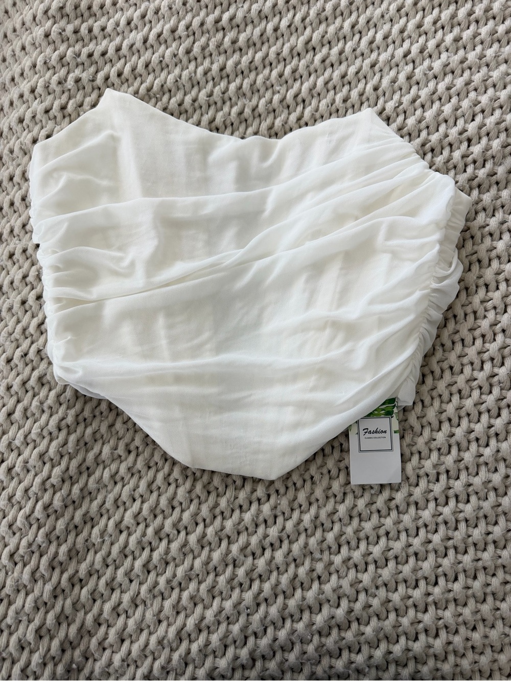 Amazon White Ruched Strapless Swim Bandeau Top